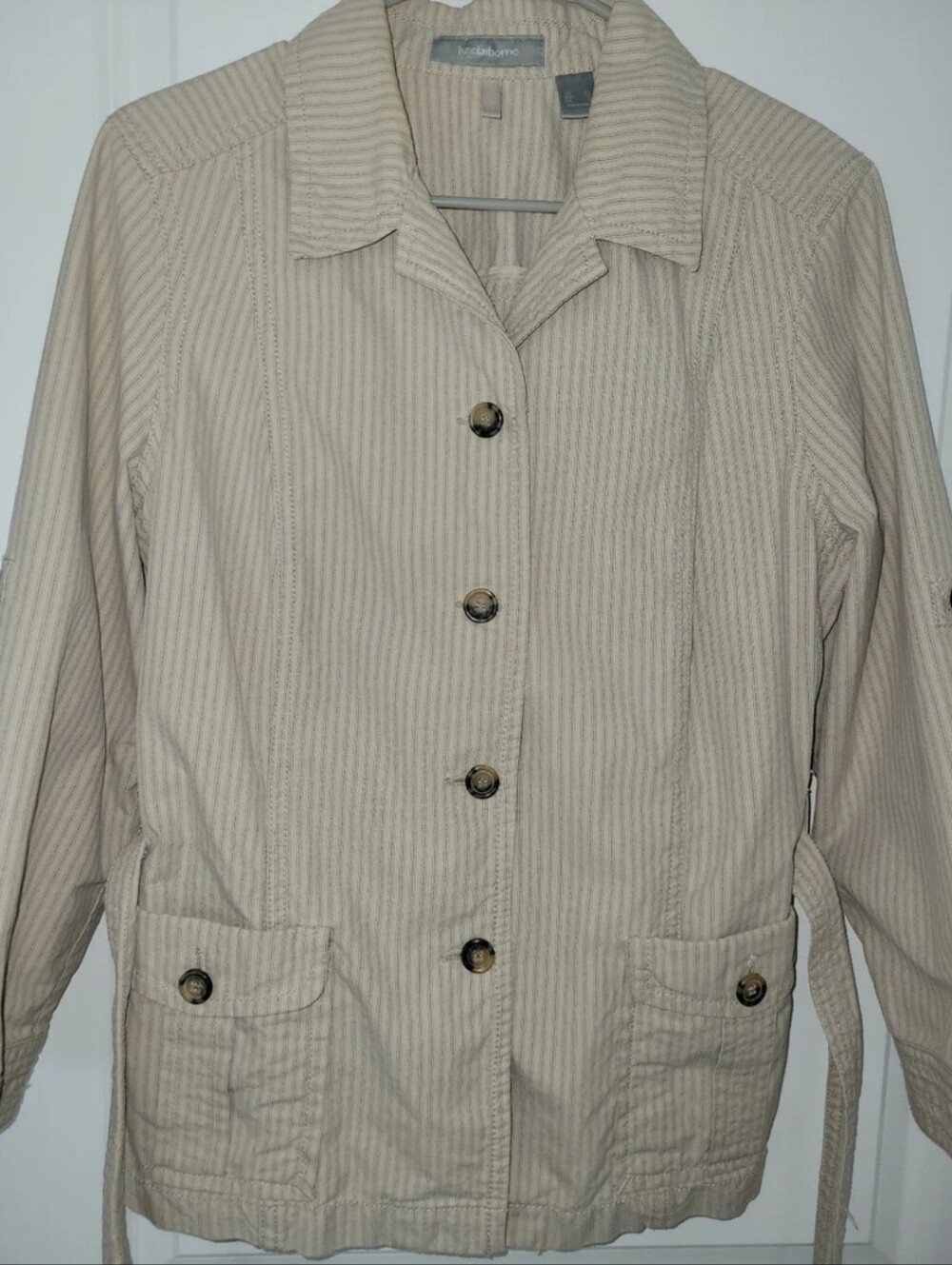 Liz Claiborne Beige Striped Shirt Jacket